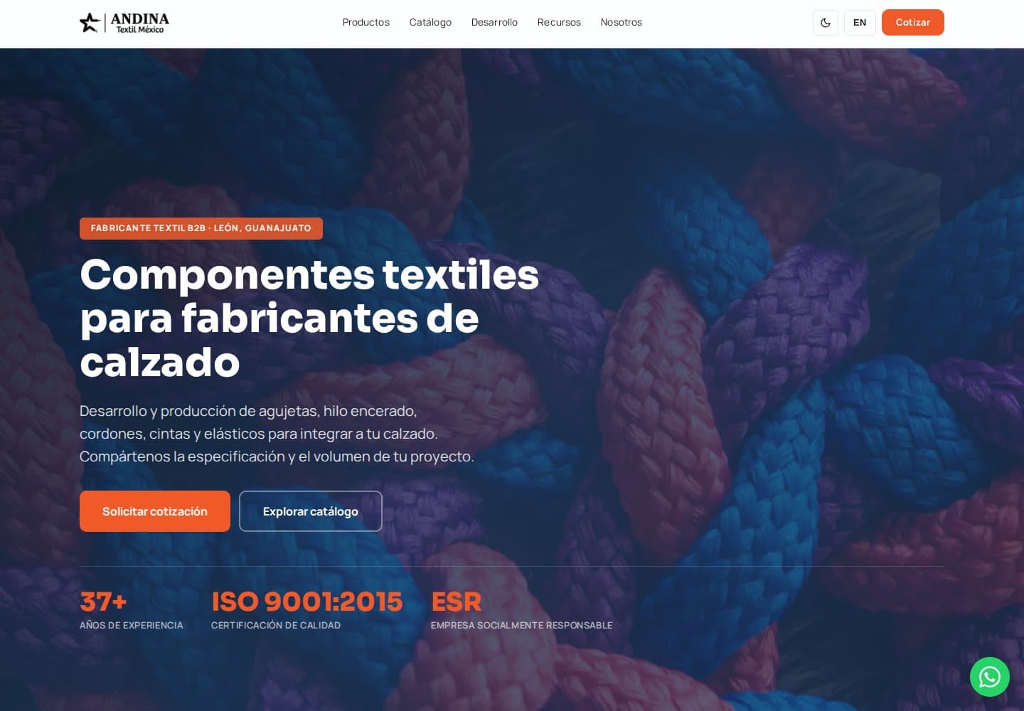Andina Textil México — Sitio actual · captura de octubre de 2026